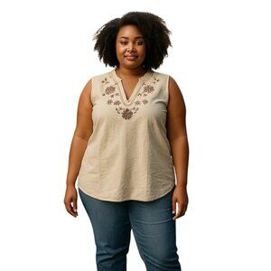 (F-170) White Stag Womens Top Size 16W Beige Color Short Sleeves